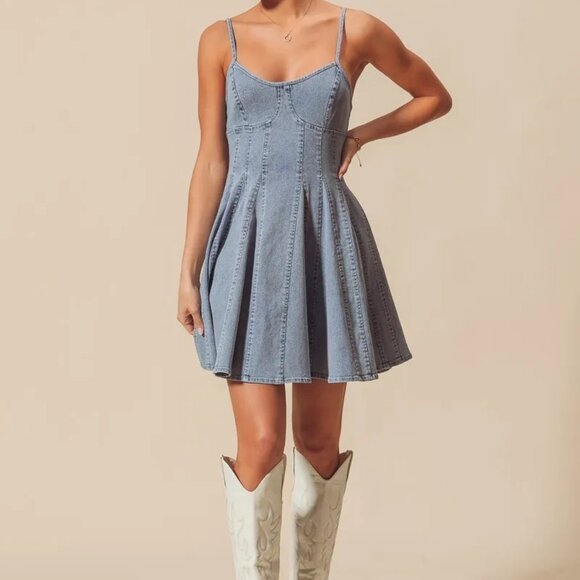 ✨NWT‎ SO ME A Line Fit and Flare Denim Mini Dress - Picture 11 of 16